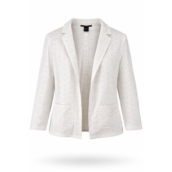 allan denis Jackets & Blazers - Alfani White Eyelet Blazer Womens Size XL Open Front Jacket Eyelet Career Coat